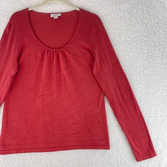 Ann Taylor LOFT Orange Long Sleeve Scoop Neck Shirt Womens Stretch Size Large - Picture 3 of 15